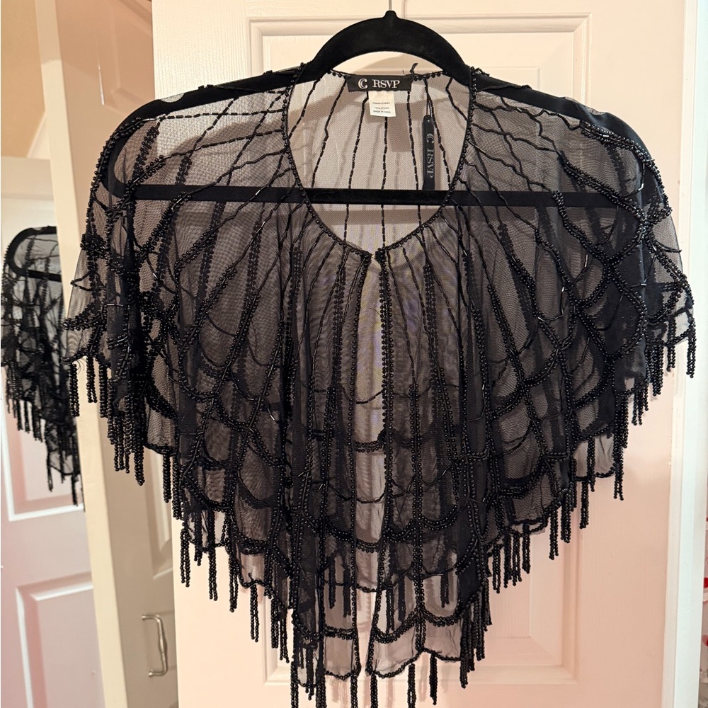 RSVP Black Beaded Mesh Capelet